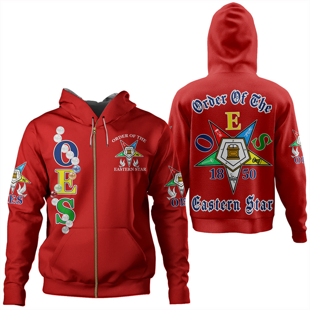 Order Of The Eastern Star Pearls Red Zip Hoodie