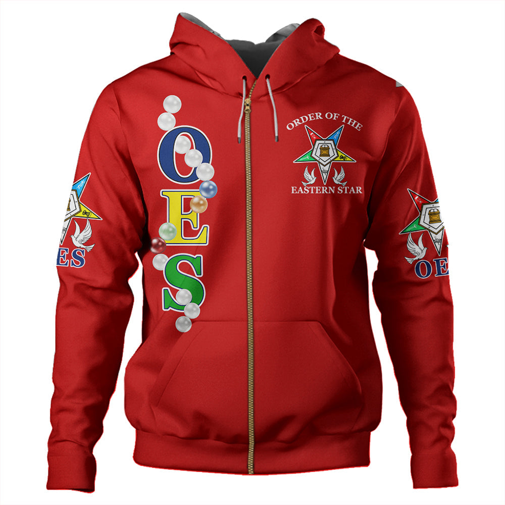 Order Of The Eastern Star Pearls Red Zip Hoodie