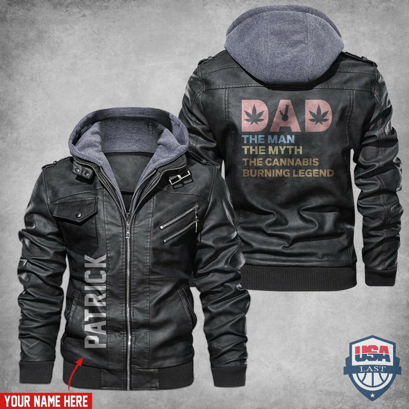 Dad The Man The Myth The Cannabis Burning Legend Custom Name Leather Jacket - USALast