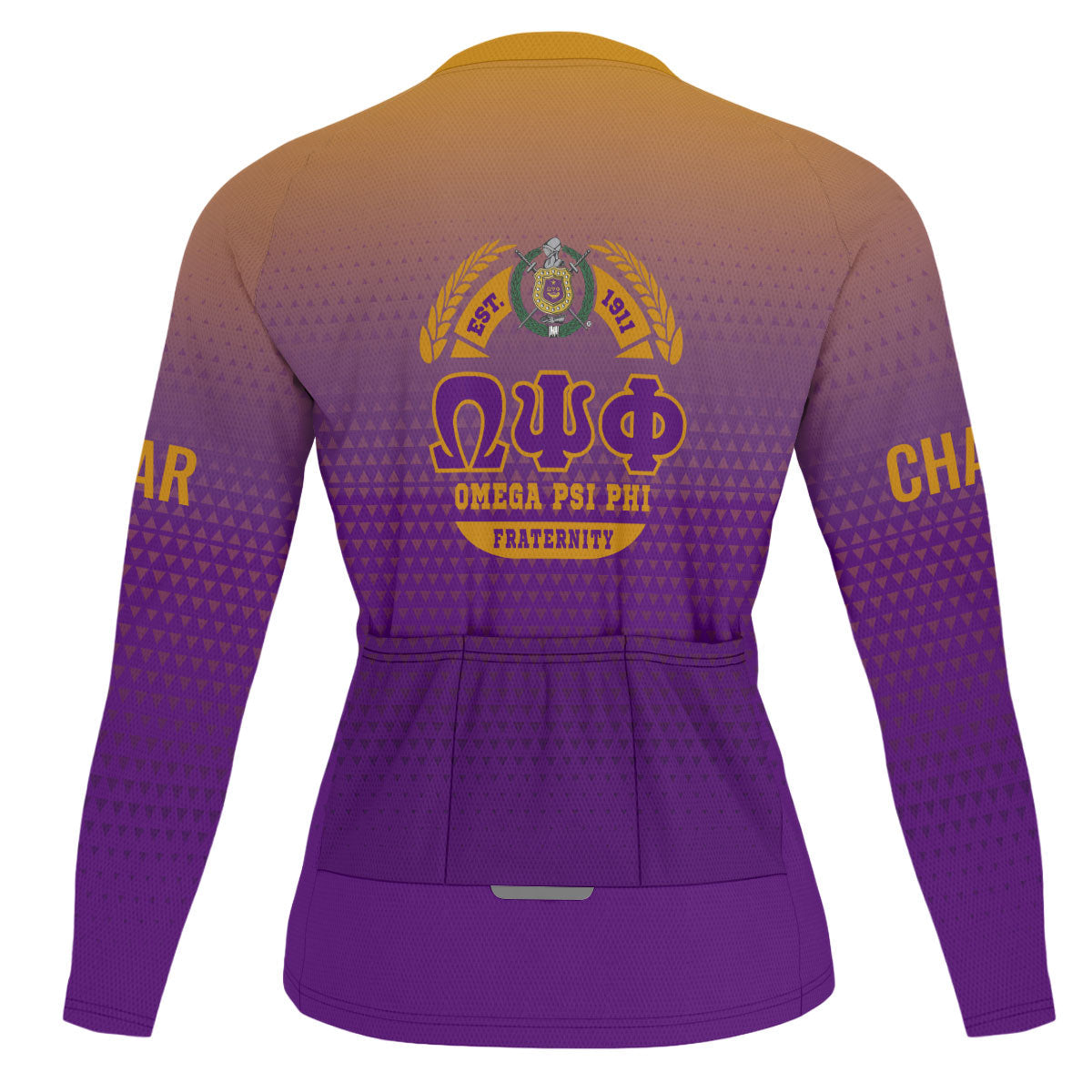 Omega Psi Phi Cycling Jersey Custom Purple Gold Gradient Triangle Style