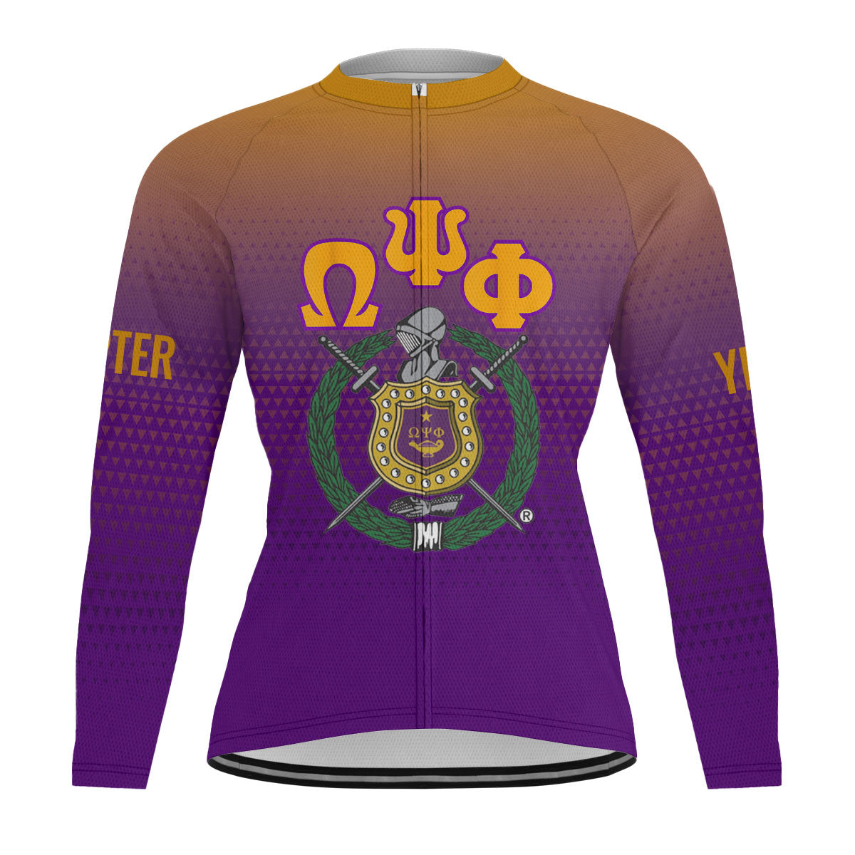 Omega Psi Phi Cycling Jersey Custom Purple Gold Gradient Triangle Style