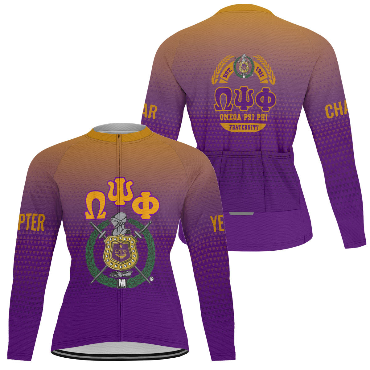 Omega Psi Phi Cycling Jersey Custom Purple Gold Gradient Triangle Style