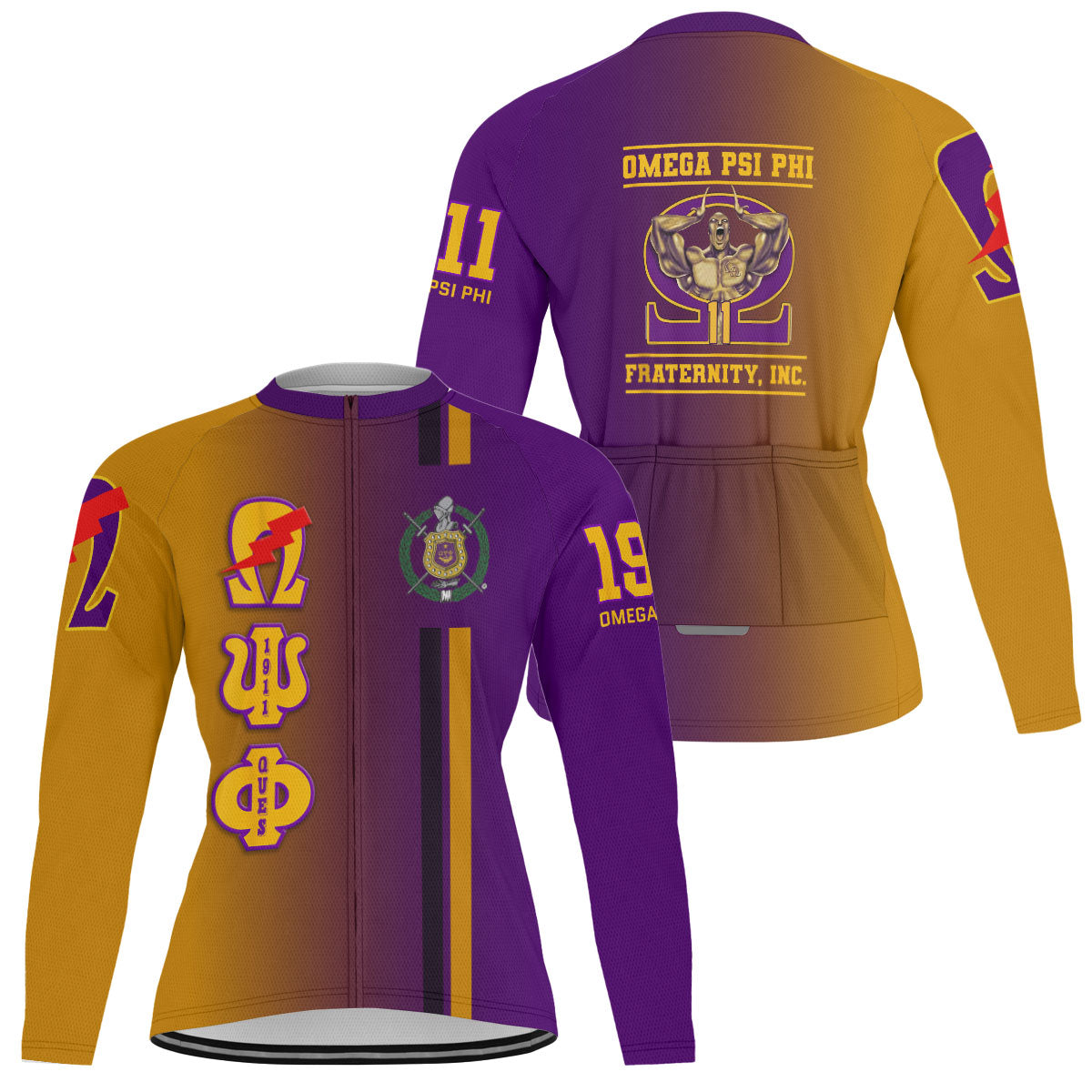 Omega Psi Phi Cycling Jersey Custom Purple Gold Side Gradient Style