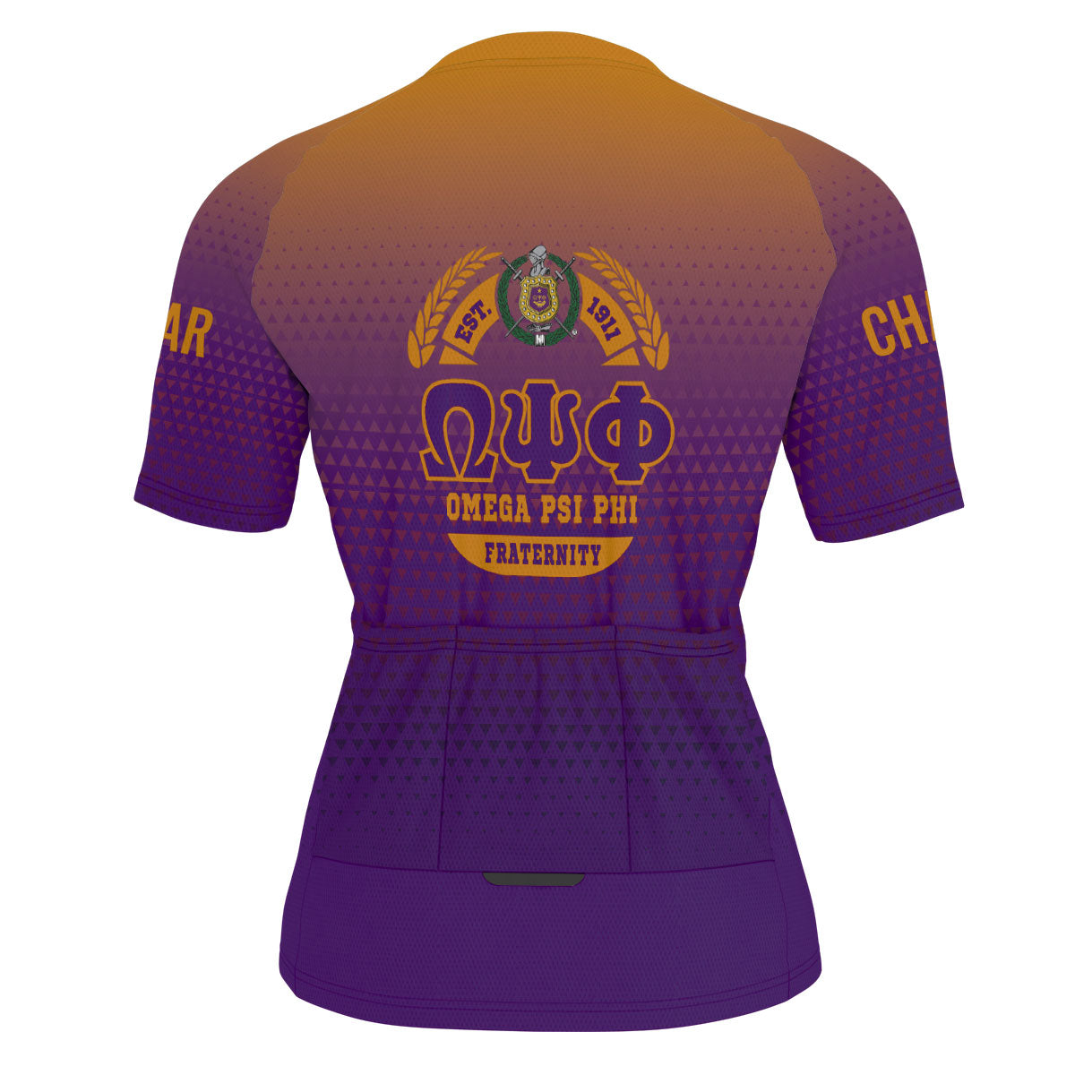 Omega Psi Phi Cycling Jersey Custom Purple Gold Gradient Triangle Style