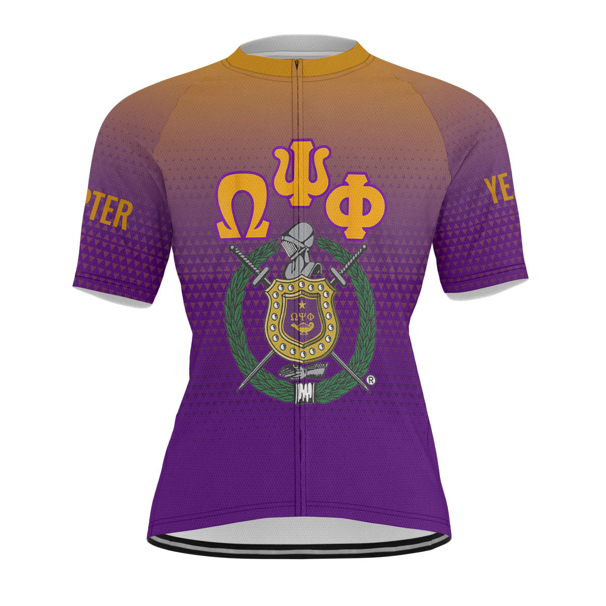Omega Psi Phi Cycling Jersey Custom Purple Gold Gradient Triangle Style