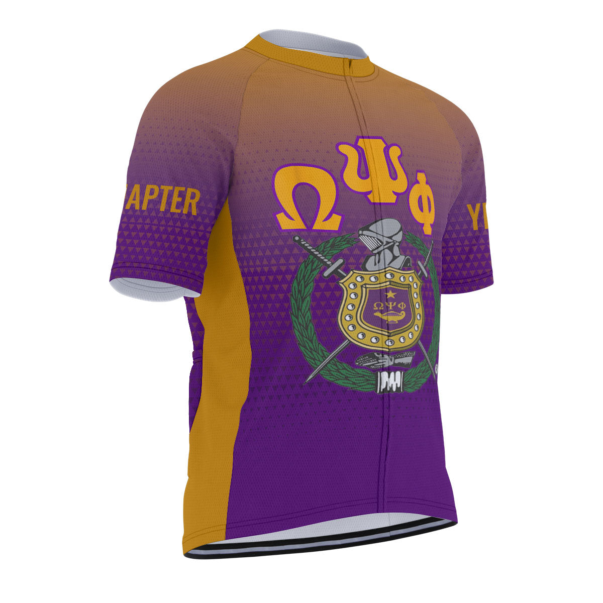 Omega Psi Phi Cycling Jersey Custom Purple Gold Gradient Triangle Style