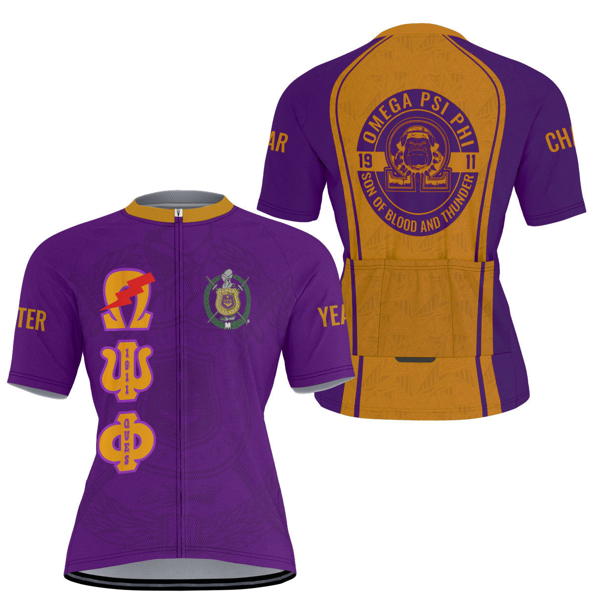 Omega Psi Phi Cycling Jersey Custom Purple Gold Triangle Style