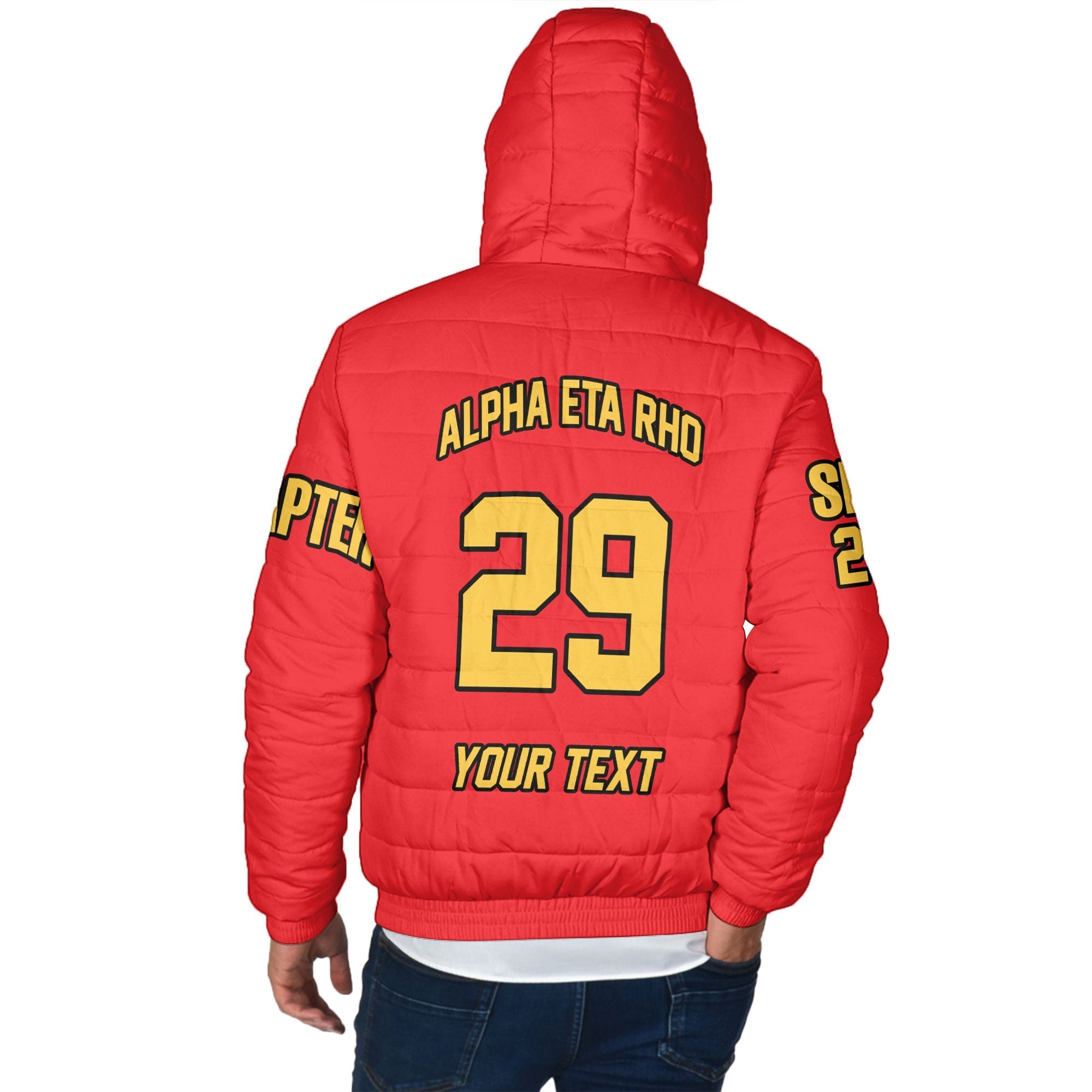 Fraternity Jacket - Personalized Alpha Eta Rho Men Hooded Padded Jacket Original Red Style
