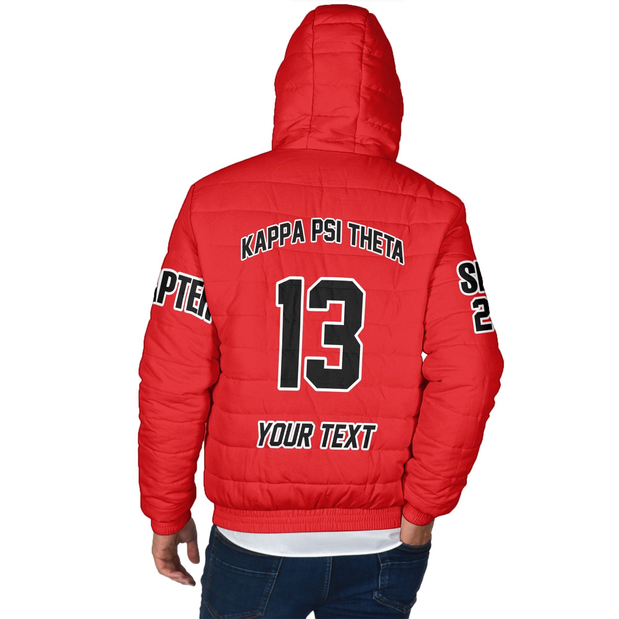 Fraternity Jacket - Personalized Kappa Psi Theta Men Hooded Padded Jacket Original Red Style