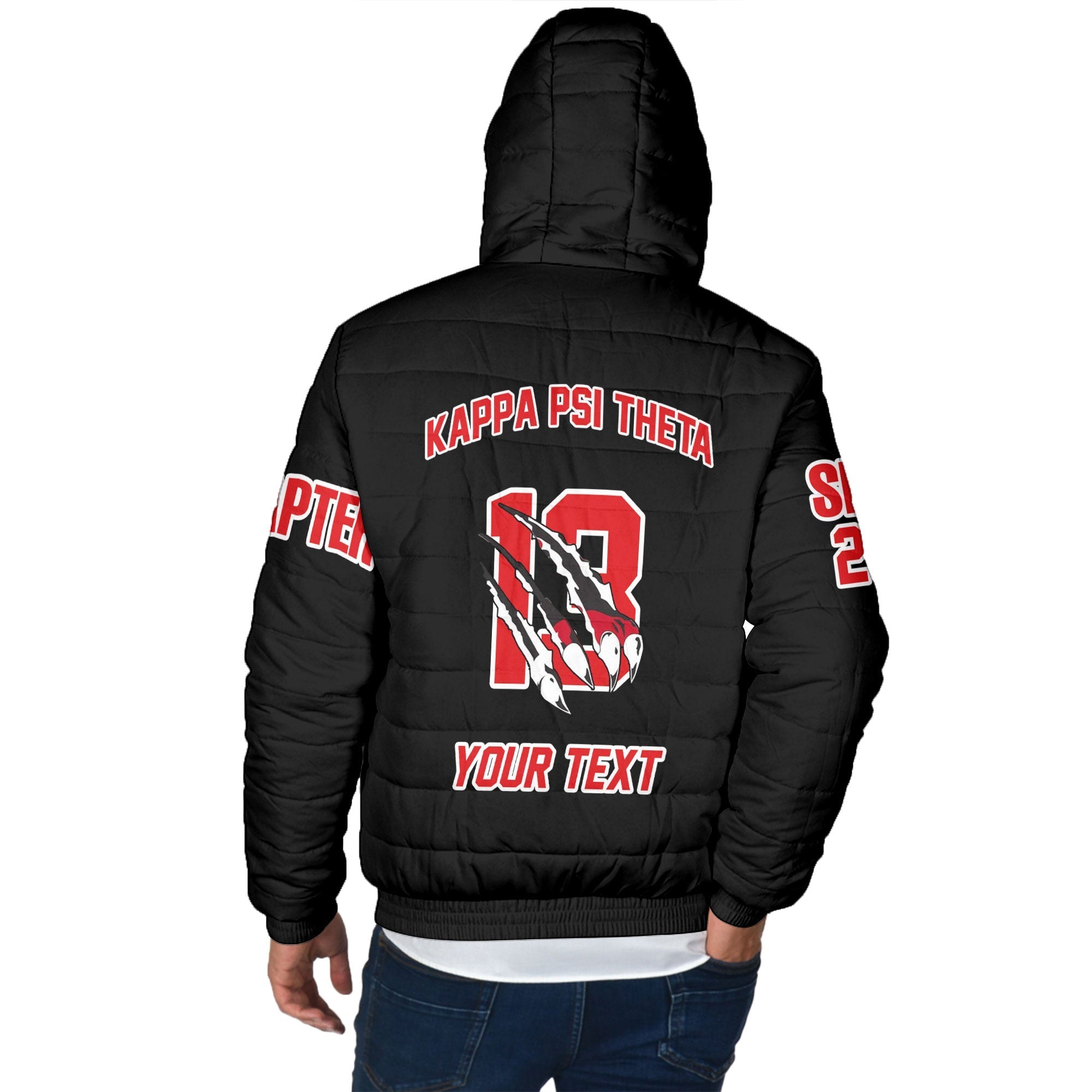 Fraternity Jacket - Personalized Kappa Psi Theta Men Hooded Padded Jacket Original Lion Claws Style