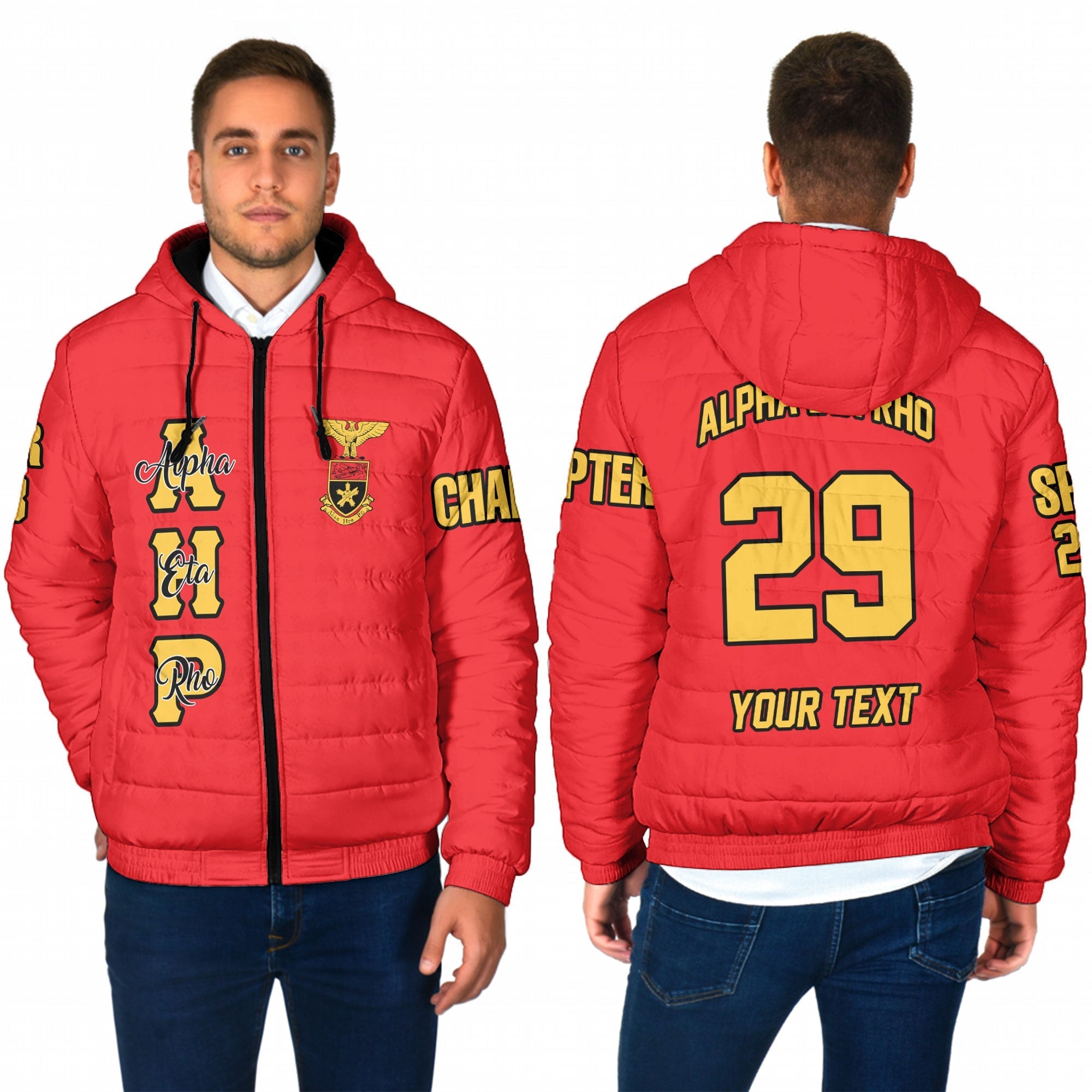Fraternity Jacket - Personalized Alpha Eta Rho Men Hooded Padded Jacket Original Red Style