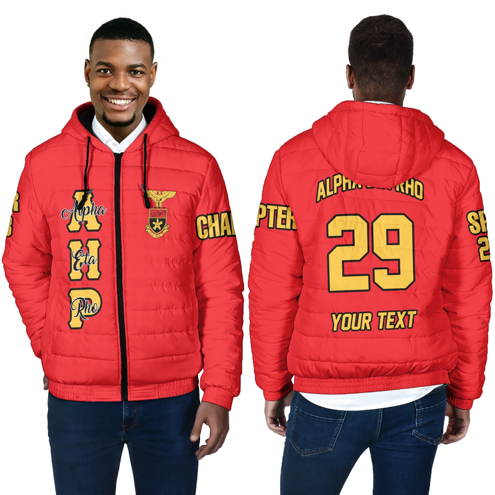 Fraternity Jacket - Personalized Alpha Eta Rho Men Hooded Padded Jacket Original Red Style