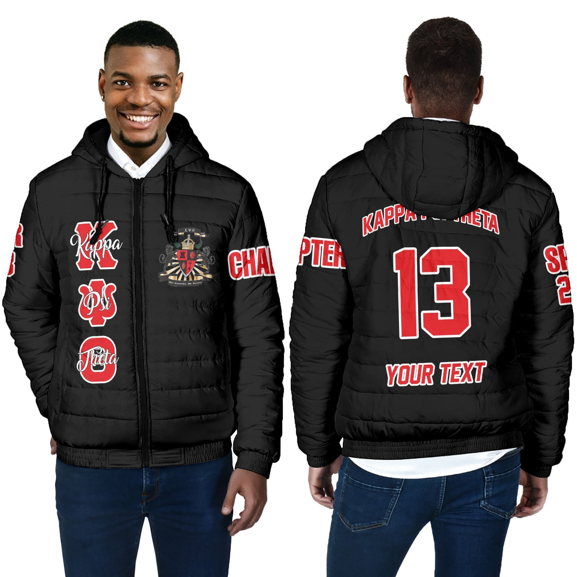 Fraternity Jacket - Personalized Kappa Psi Theta Men Hooded Padded Jacket Original Dark Style