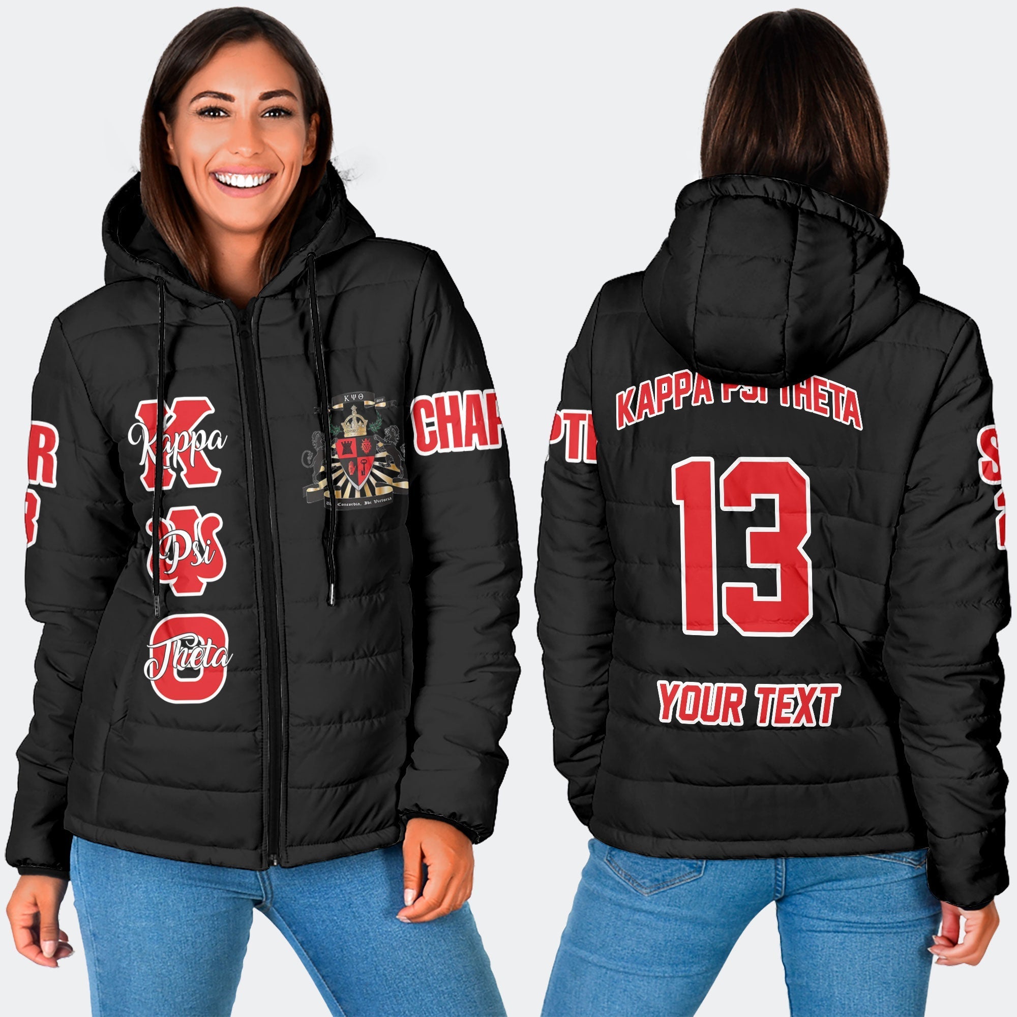 Fraternity Jacket - Personalized Kappa Psi Theta Women Hooded Padded Jacket Original Dark Style