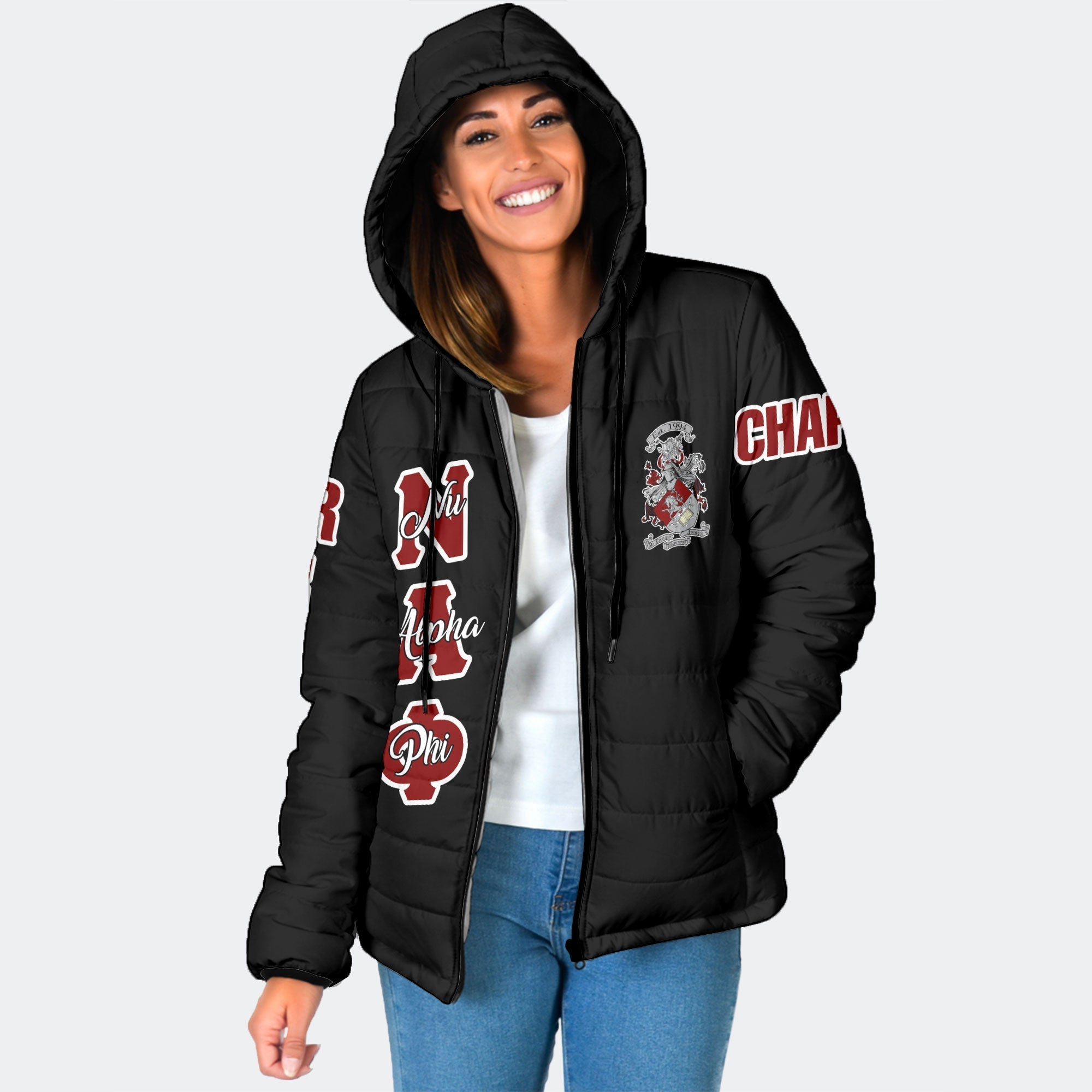 Fraternity Jacket - Personalized Nu Alpha Phi Women Hooded Padded Jacket Original Dark Style