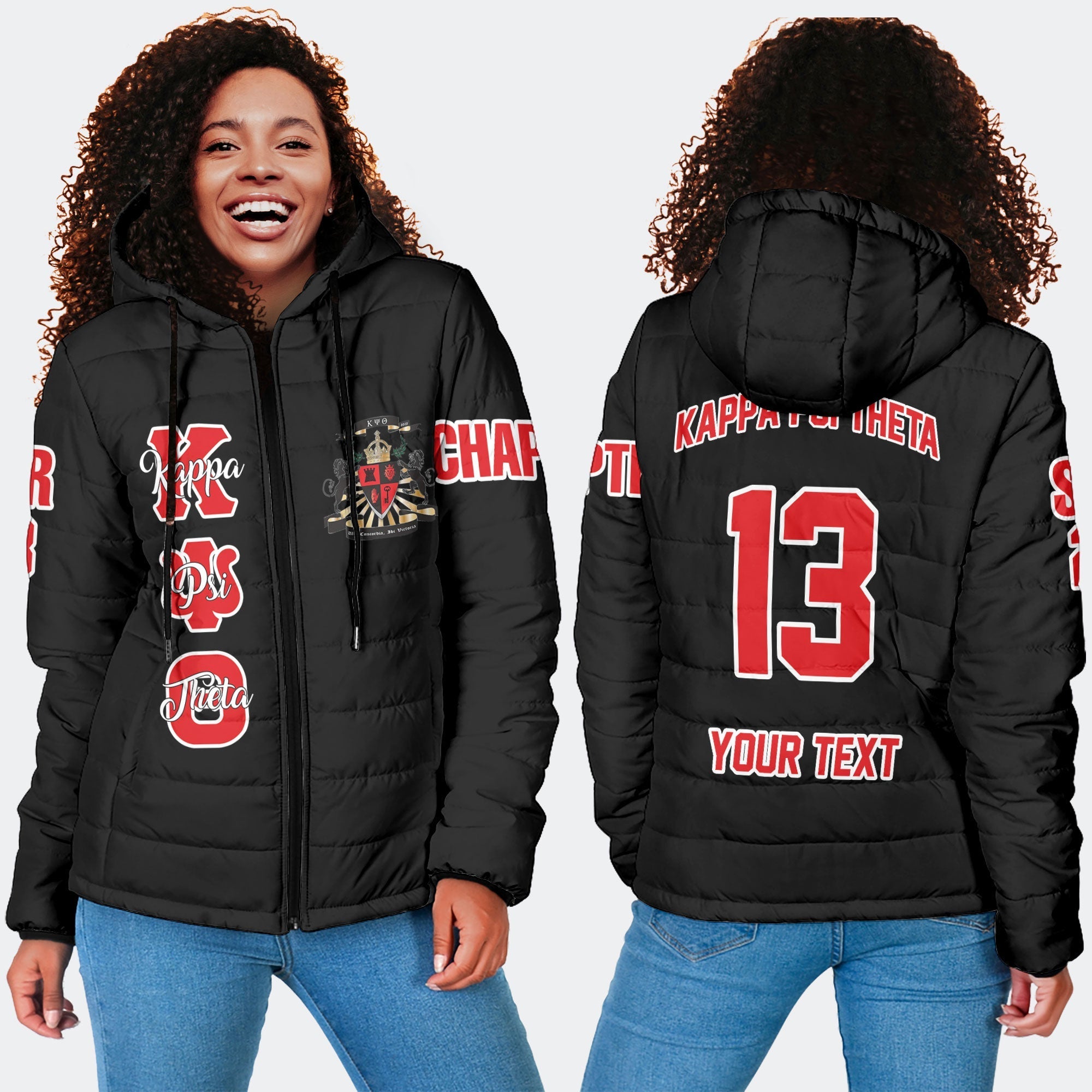 Fraternity Jacket - Personalized Kappa Psi Theta Women Hooded Padded Jacket Original Dark Style