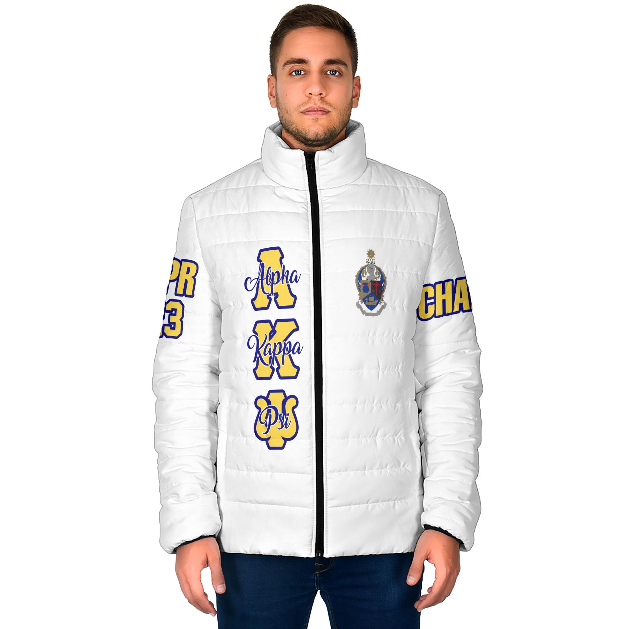 Fraternity Jacket - Personalized Alpha Kappa Psi Men Padded Jacket Original White Style