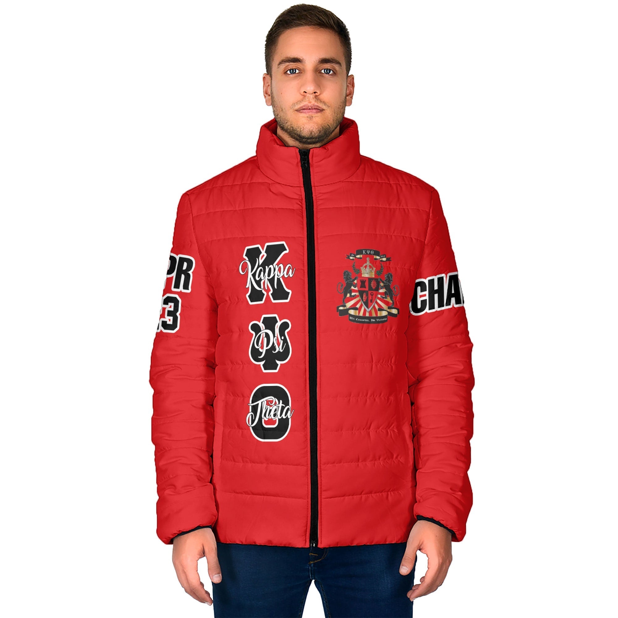 Fraternity Jacket - Personalized Kappa Psi Theta Men Padded Jacket Original Red Style
