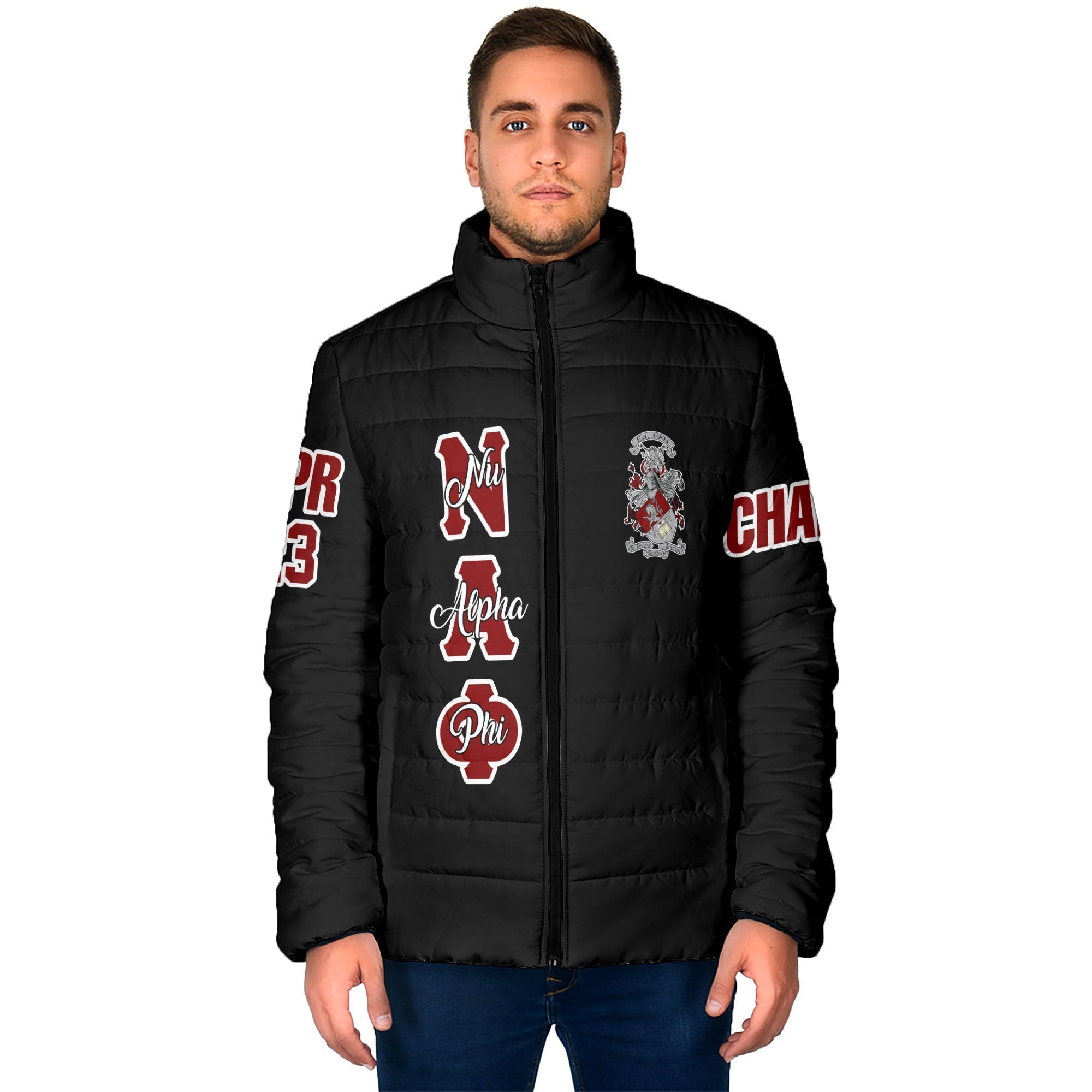 Fraternity Jacket - Personalized Nu Alpha Phi Men Padded Jacket Original Dark Style