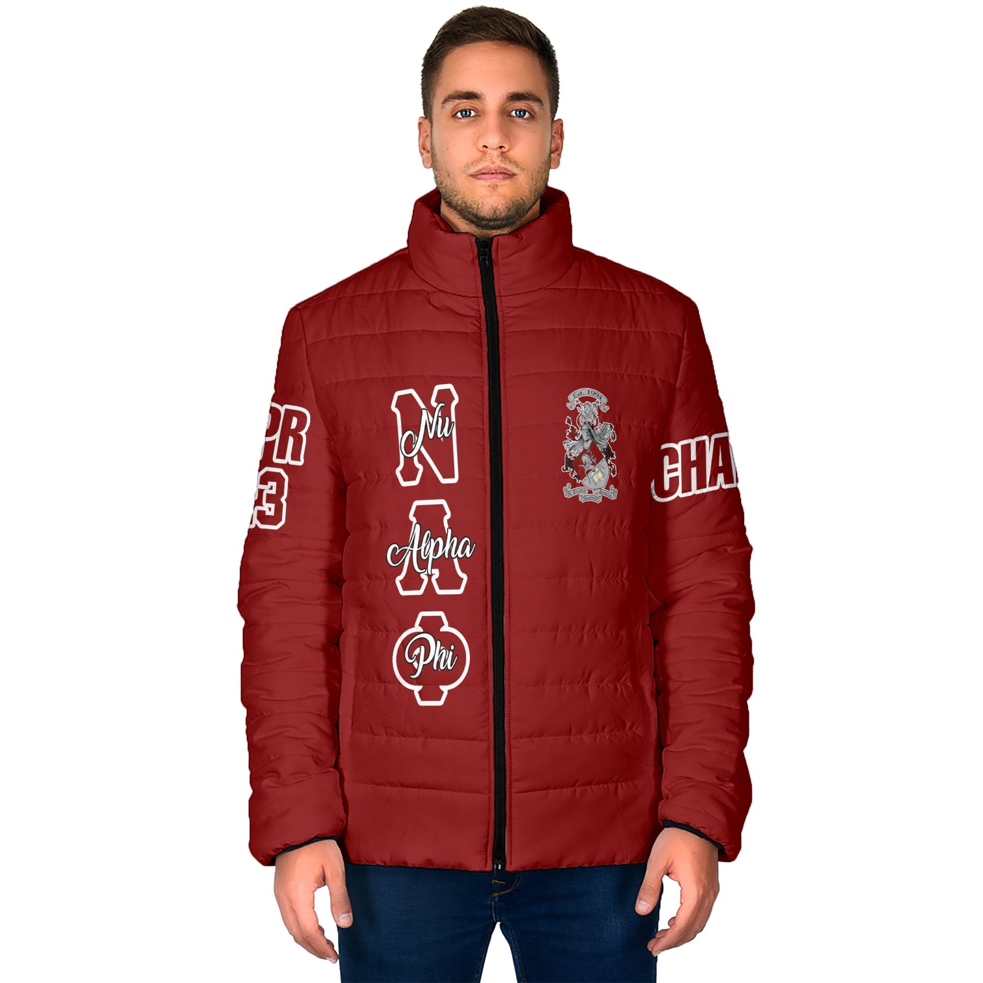 Fraternity Jacket - Personalized Nu Alpha Phi Men Padded Jacket Original Maroon Style
