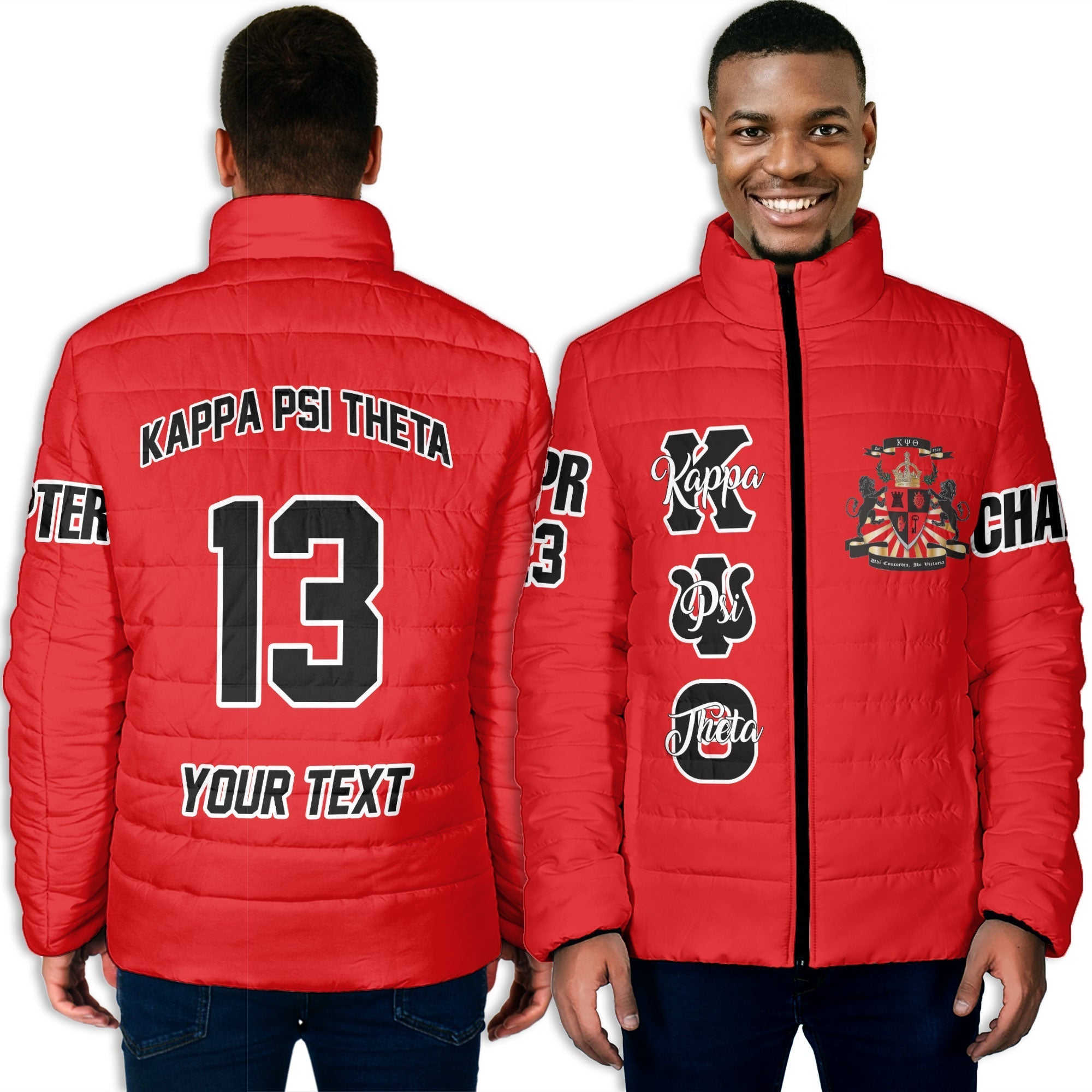 Fraternity Jacket - Personalized Kappa Psi Theta Men Padded Jacket Original Red Style