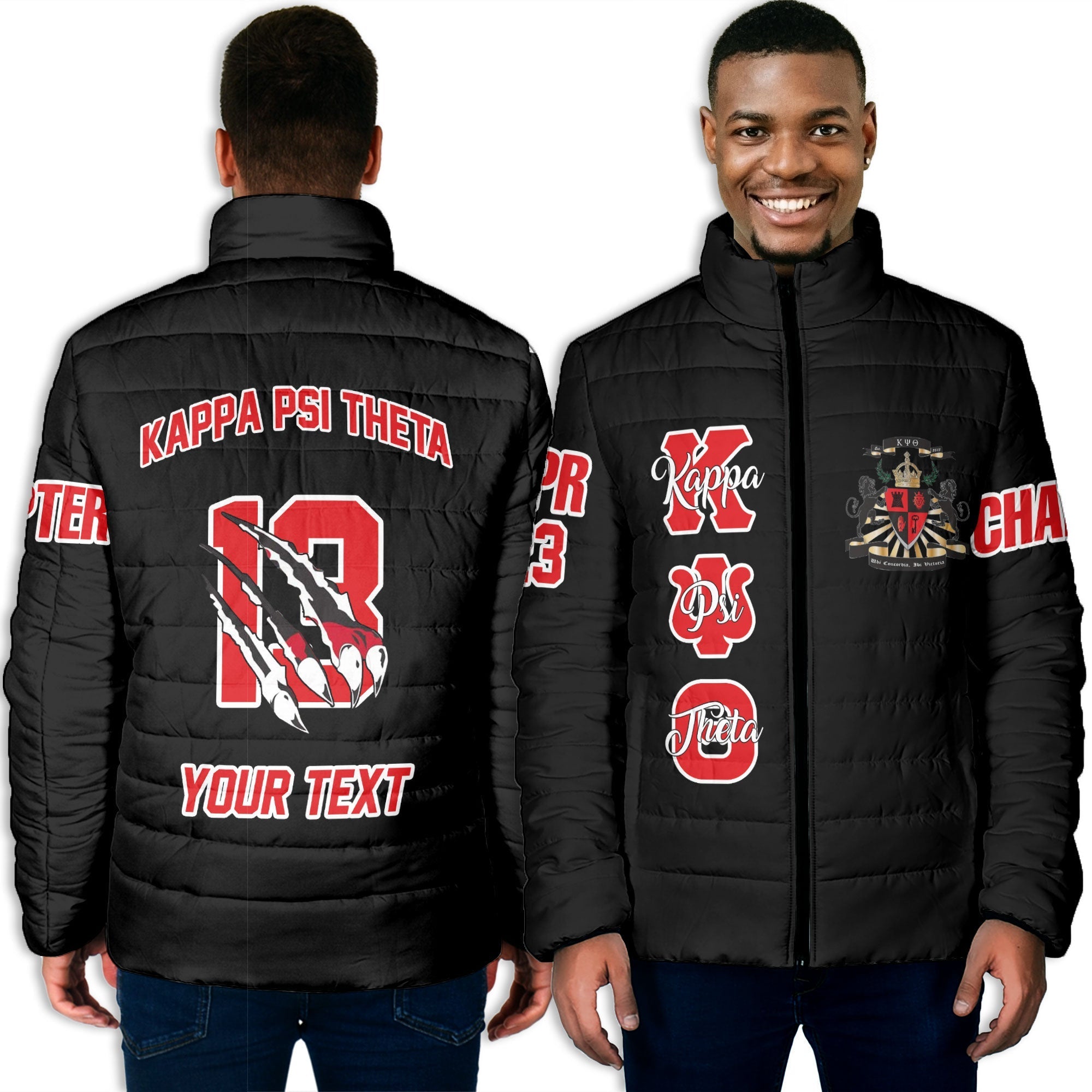 Fraternity Jacket - Personalized Kappa Psi Theta Men Padded Jacket Original Lion Claws Style