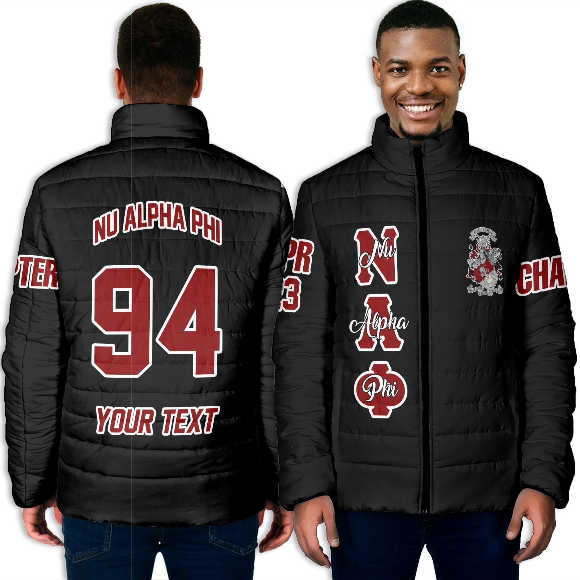 Fraternity Jacket - Personalized Nu Alpha Phi Men Padded Jacket Original Dark Style