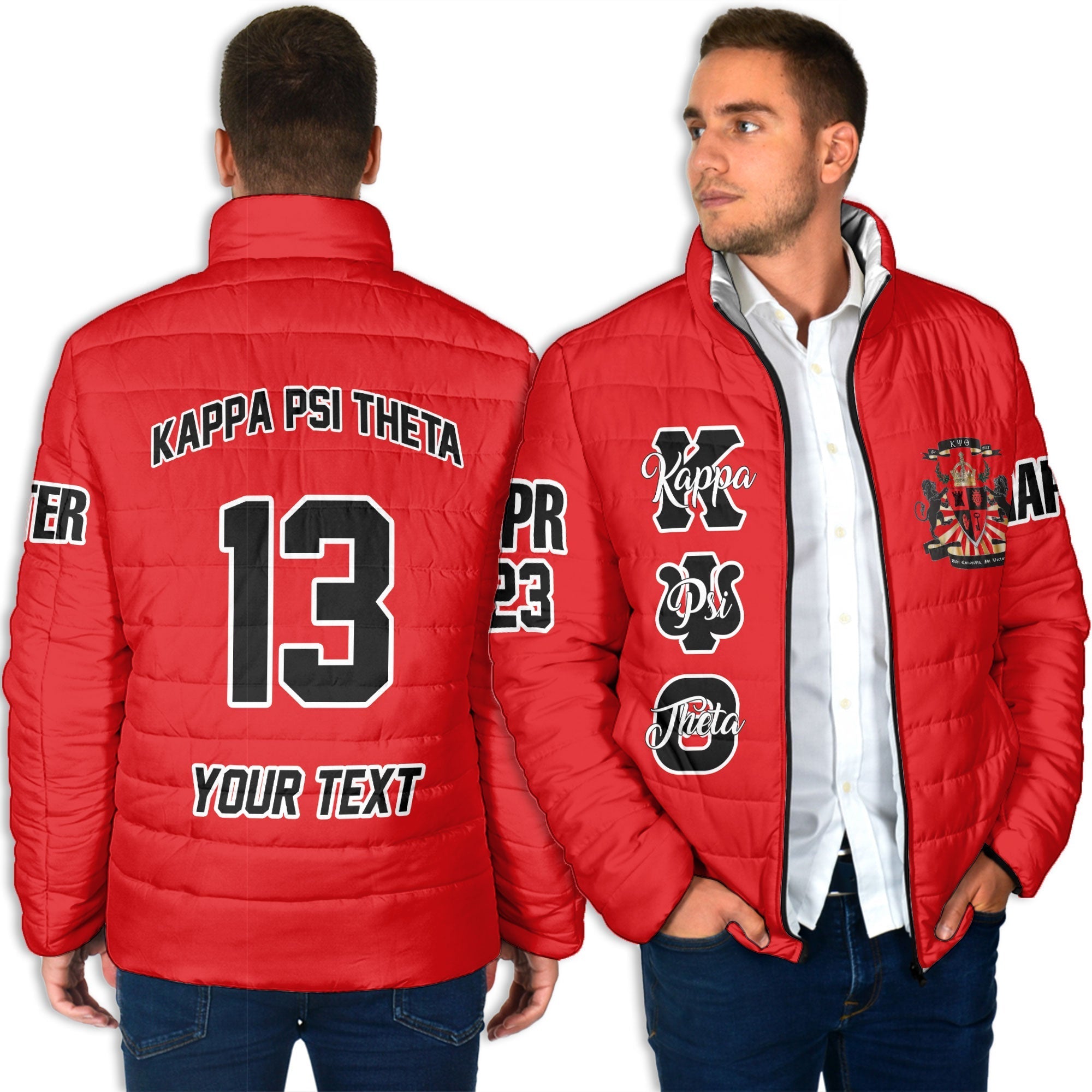 Fraternity Jacket - Personalized Kappa Psi Theta Men Padded Jacket Original Red Style