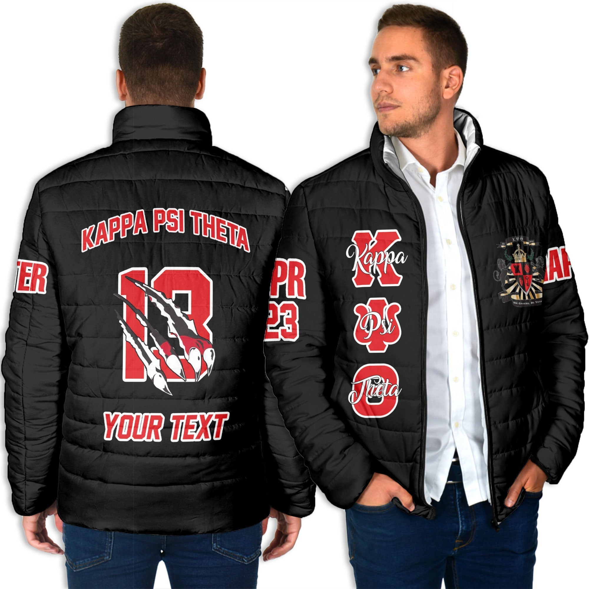 Fraternity Jacket - Personalized Kappa Psi Theta Men Padded Jacket Original Lion Claws Style