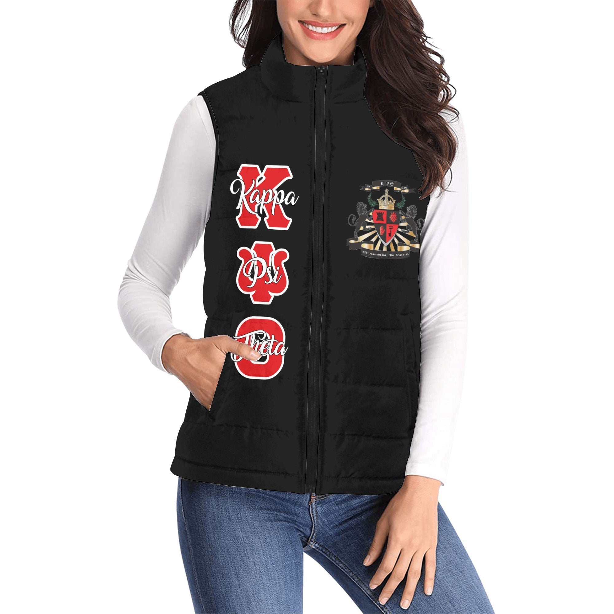 Fraternity Jacket - Personalized Kappa Psi Theta Women Padded Jacket Vest Original Dark Style