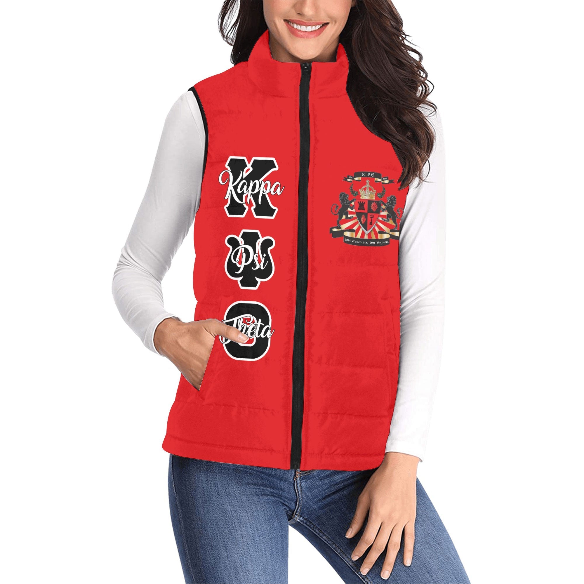 Fraternity Jacket - Personalized Kappa Psi Theta Women Padded Jacket Vest Original Red Style