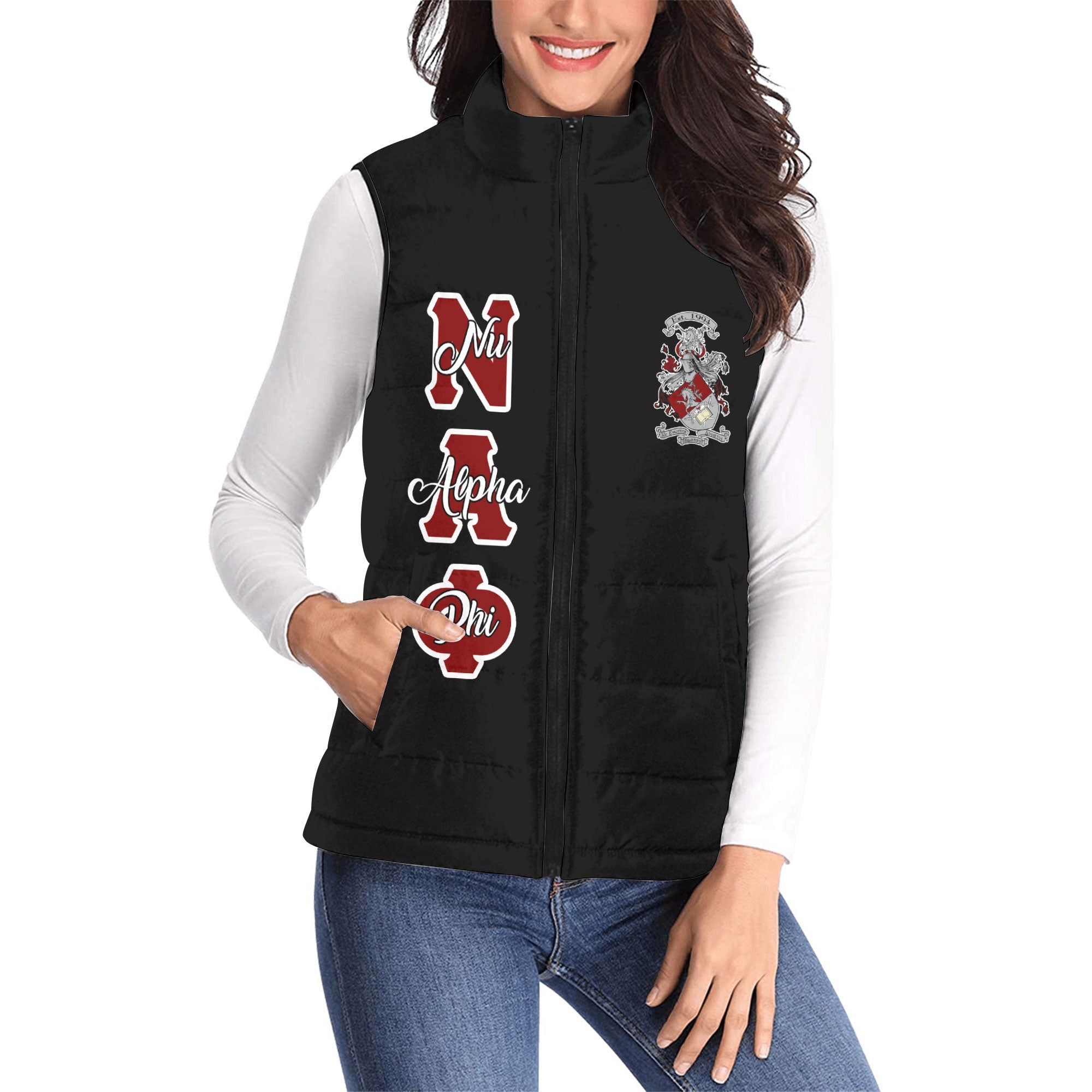 Fraternity Jacket - Personalized Nu Alpha Phi Women Padded Jacket Vest Original Dark Style