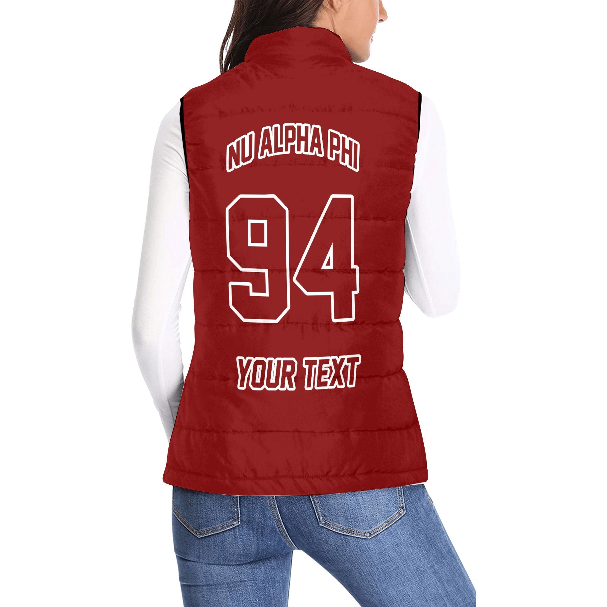 Fraternity Jacket - Personalized Nu Alpha Phi Women Padded Jacket Vest Original Maroon Style