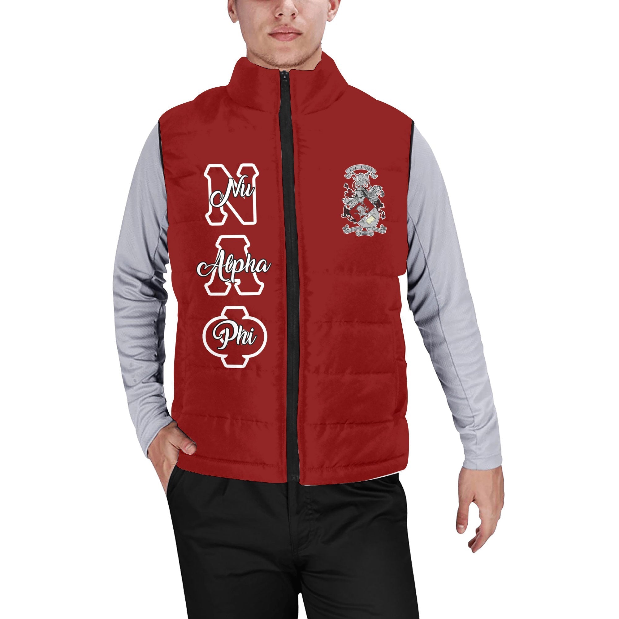 Fraternity Jacket - Personalized Nu Alpha Phi Men Padded Jacket Vest Original Maroon Style