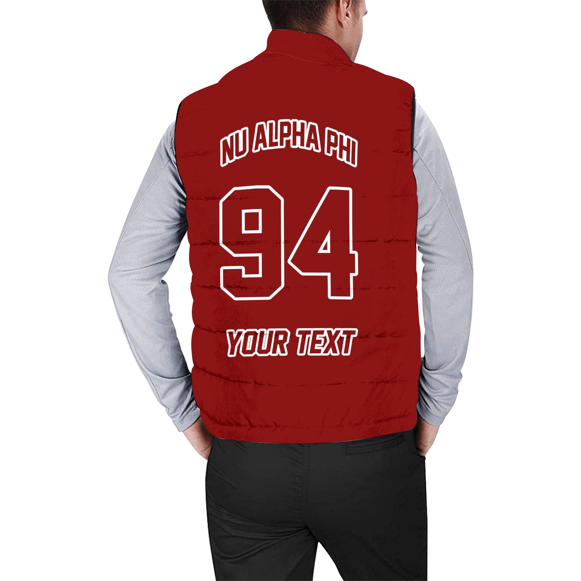Fraternity Jacket - Personalized Nu Alpha Phi Men Padded Jacket Vest Original Maroon Style