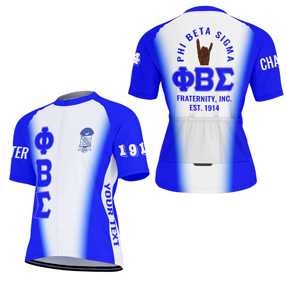 Phi Beta Sigma Cycling Jersey Custom Royal Blue White Spear Gradient Style