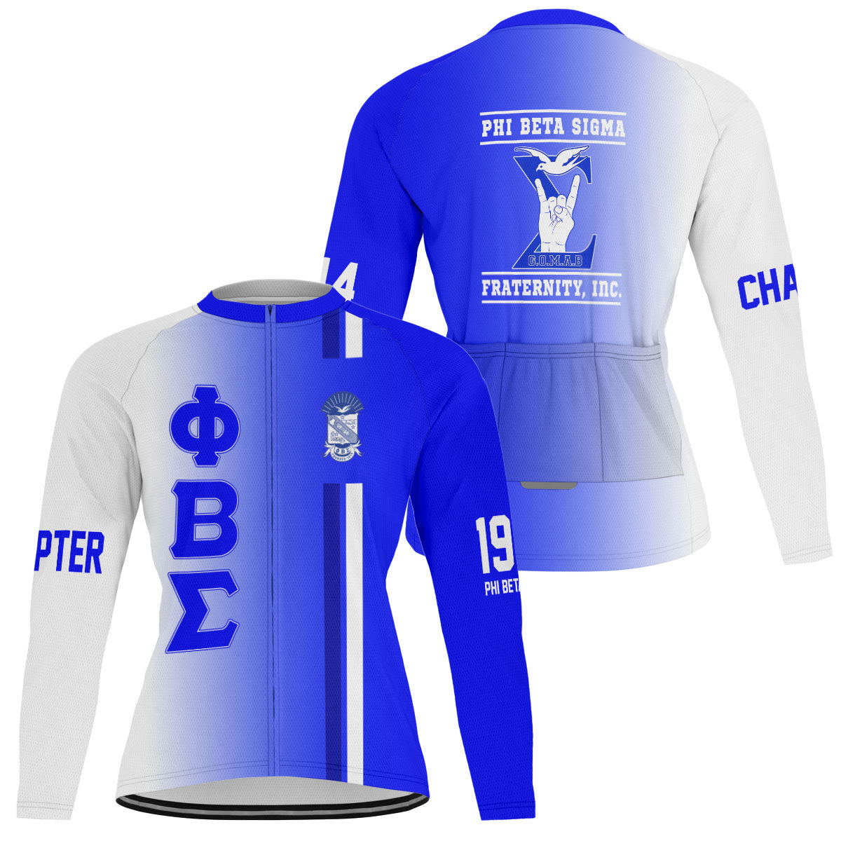 Phi Beta Sigma Cycling Jersey Custom Royal Bue White Side Gradient Style