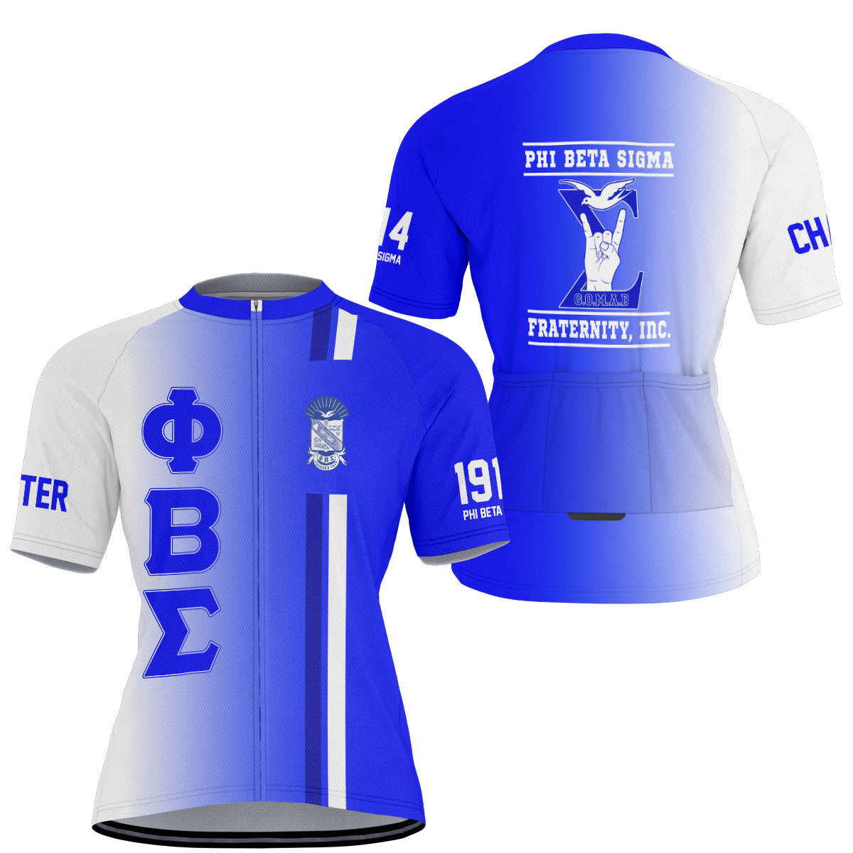 Phi Beta Sigma Cycling Jersey Custom Royal Bue White Side Gradient Style
