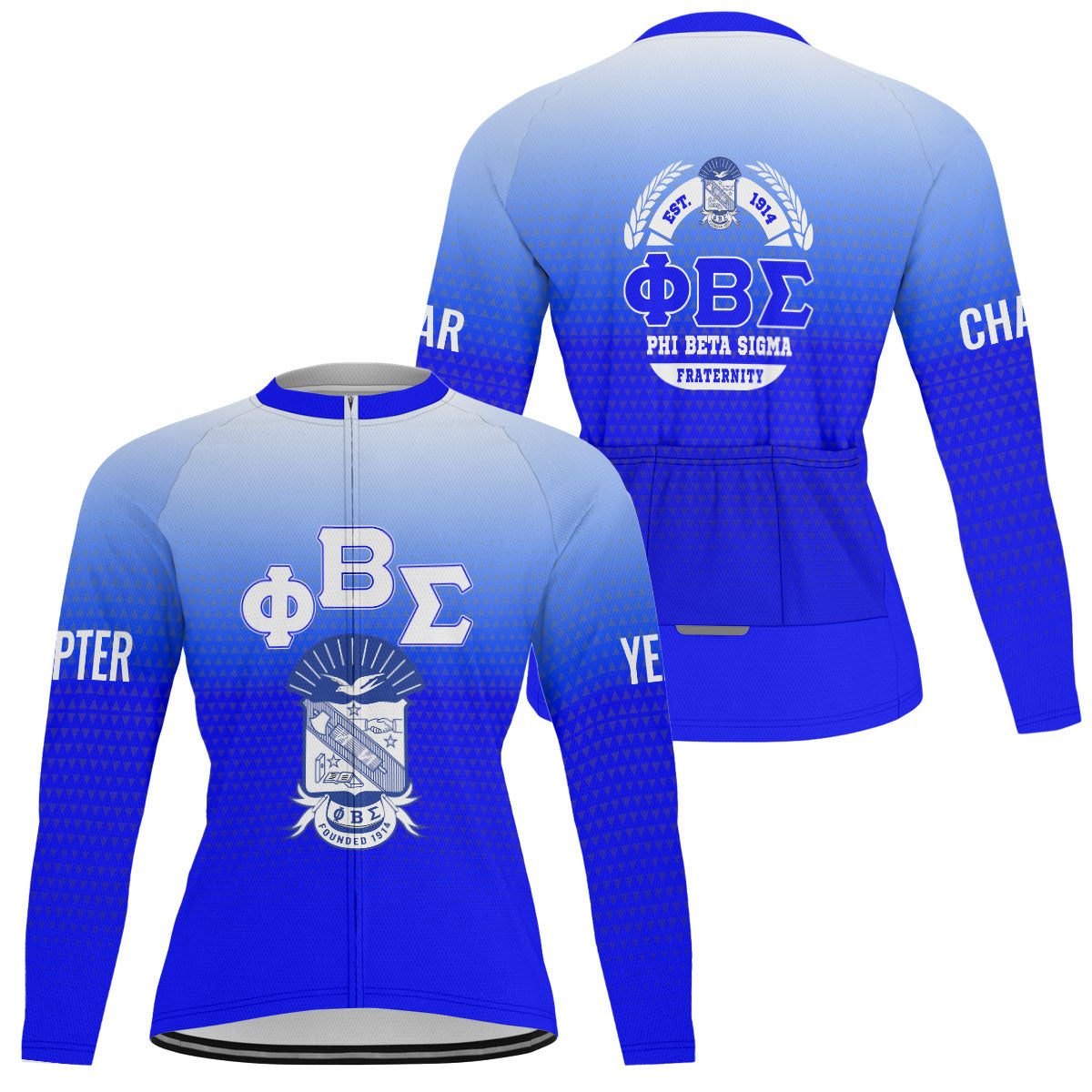 Phi Beta Sigma Cycling Jersey Custom Royal Blue White Gradient Triangle Style
