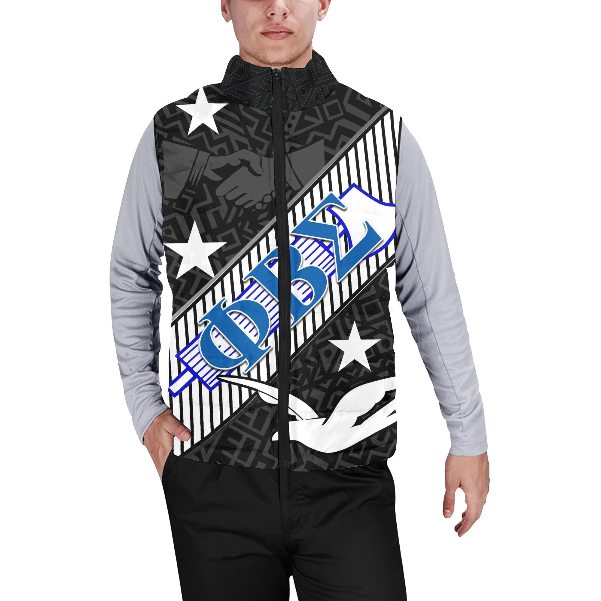Fraternity Padded Jacket Vest - Phi Beta Sigma Men Padded Jacket Vest 1914 Symbol Black Style - LH1