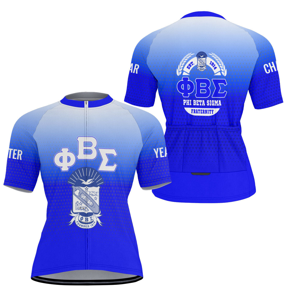 Phi Beta Sigma Cycling Jersey Custom Royal Blue White Gradient Triangle Style
