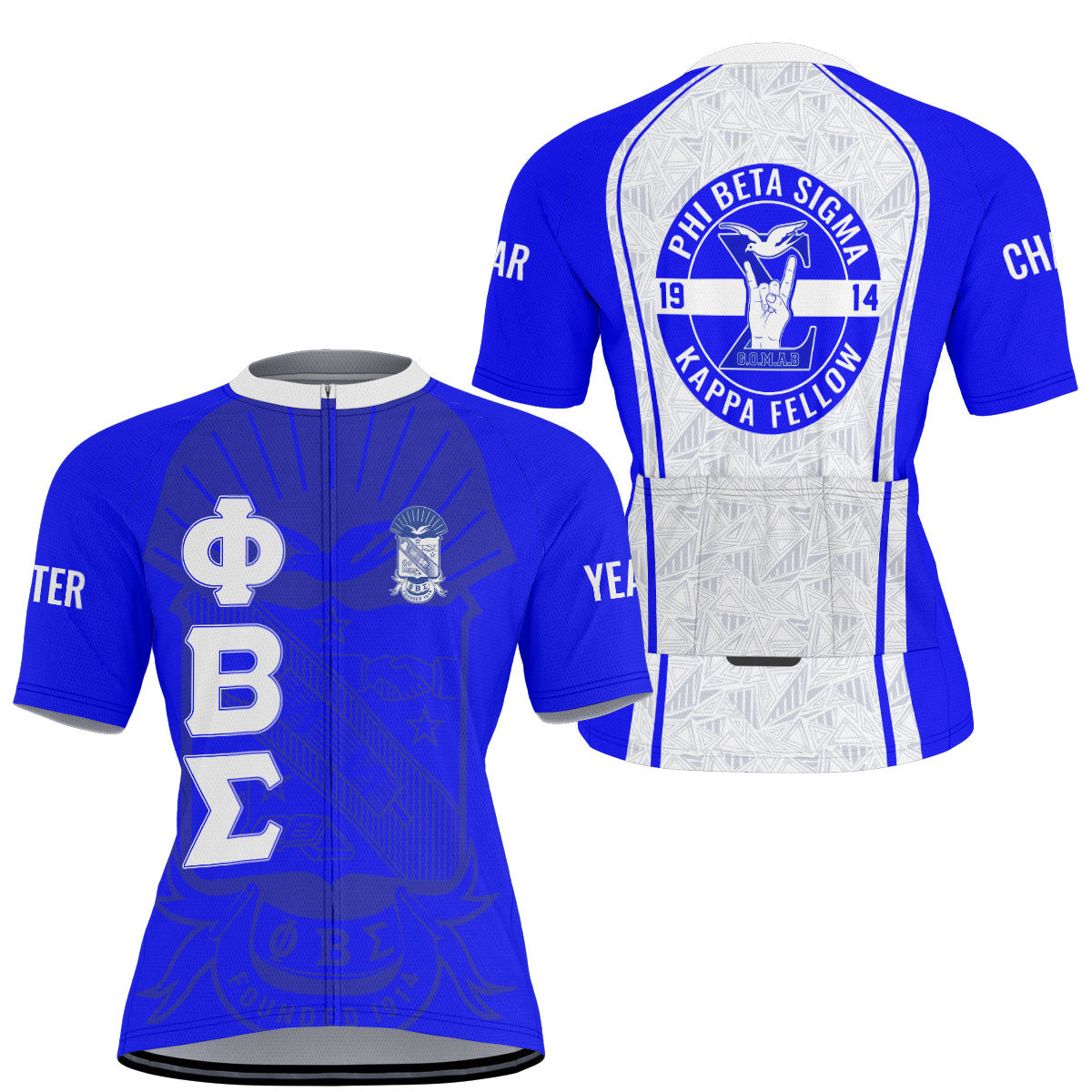 Phi Beta Sigma Cycling Jersey Custom Royal Blue White Triangle Style