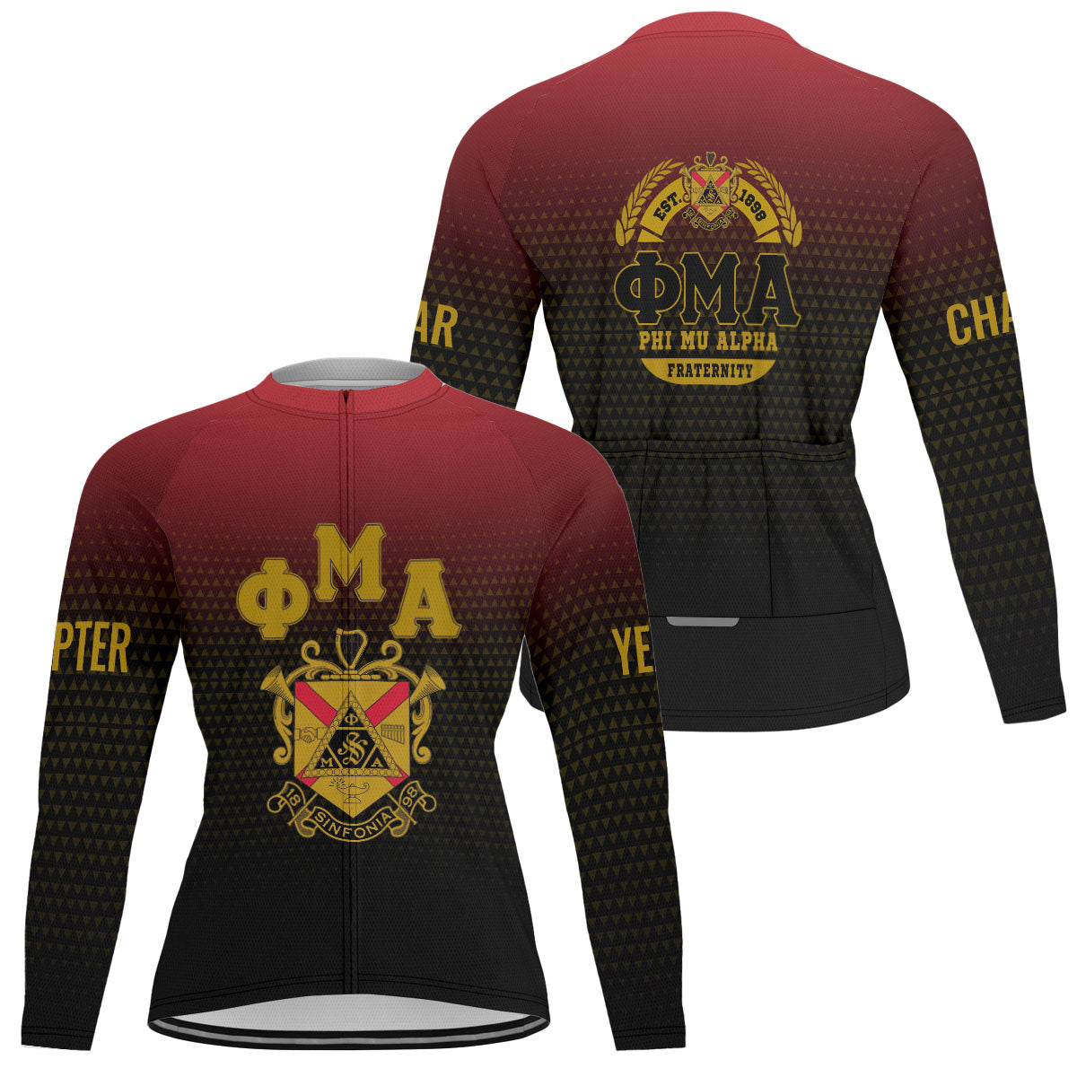 Phi Mu Alpha Cycling Jersey Custom Black Red Gradient Triangle Style