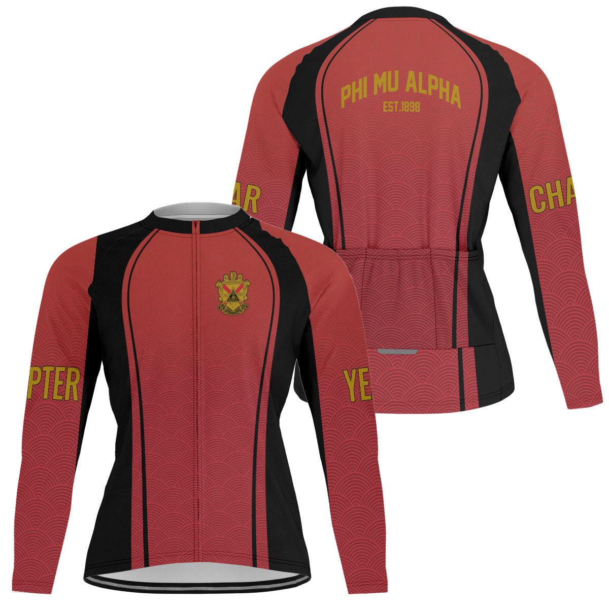 Phi Mu Alpha Cycling Jersey Custom Red Black Wave Style