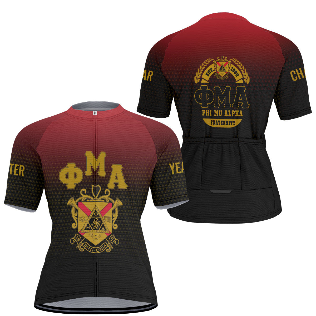 Phi Mu Alpha Cycling Jersey Custom Black Red Gradient Triangle Style