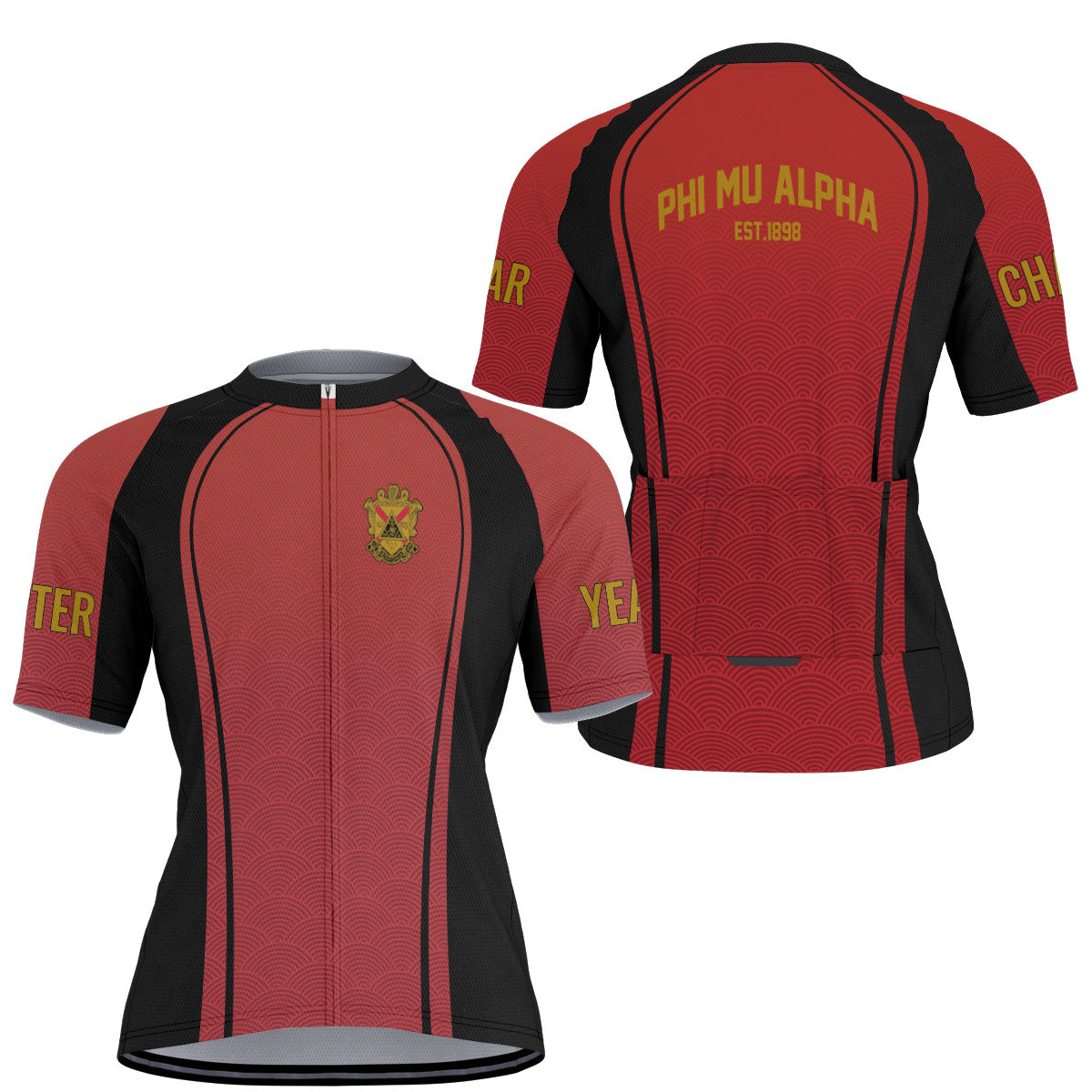 Phi Mu Alpha Cycling Jersey Custom Red Black Wave Style