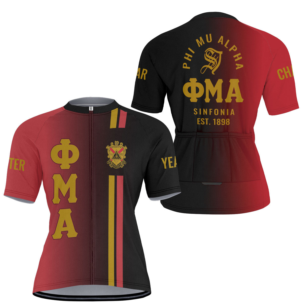 Phi Mu Alpha Cycling Jersey Custom Red Black Side Gradient Style
