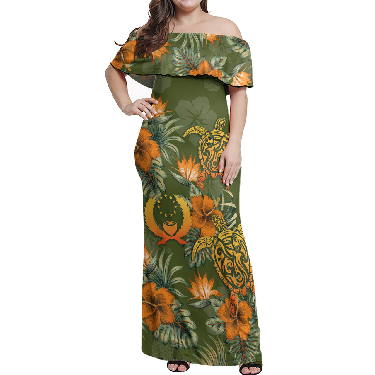 Pohnpei Woman Off Shoulder Long Dress Polynesian Tropical Summer