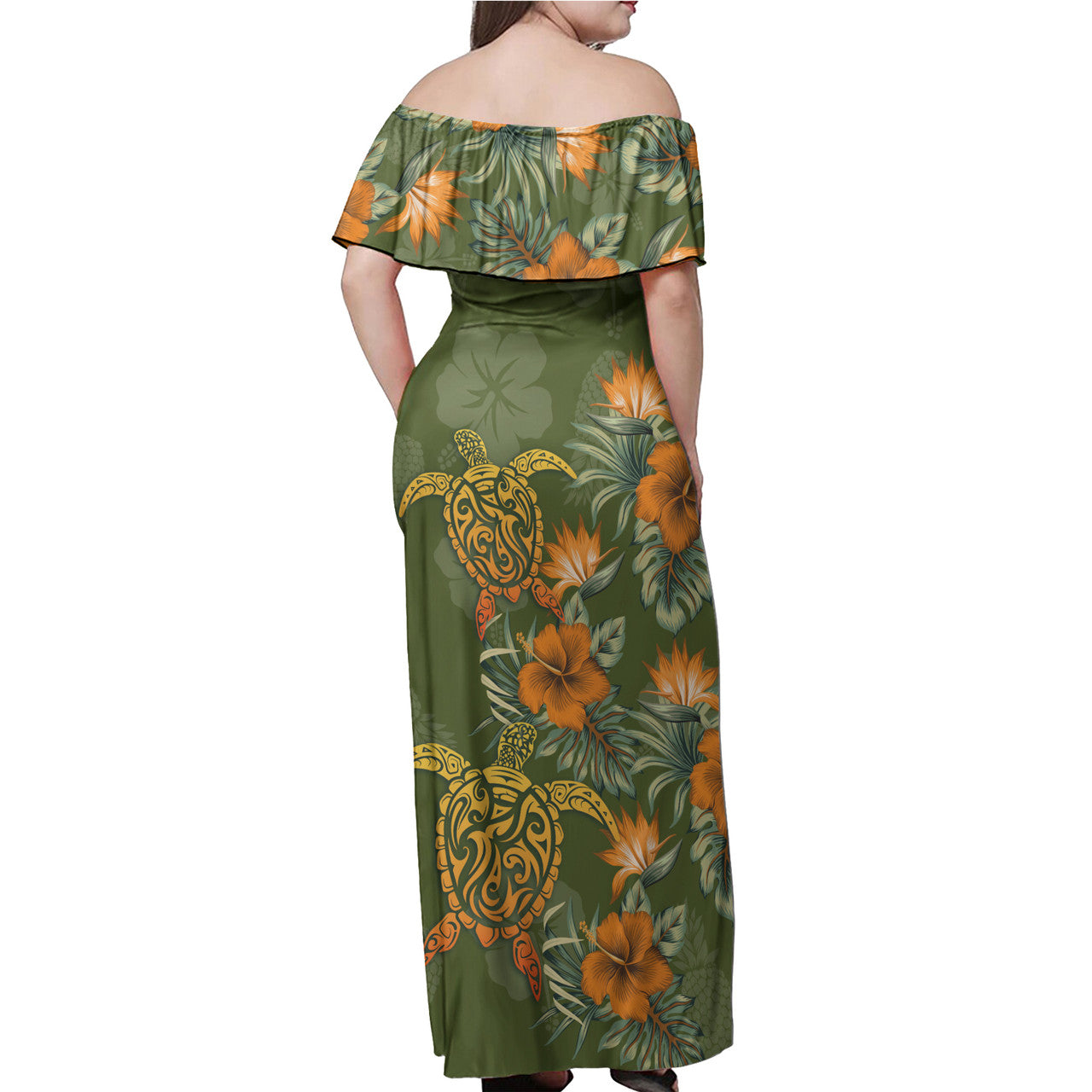 Pohnpei Woman Off Shoulder Long Dress Polynesian Tropical Summer