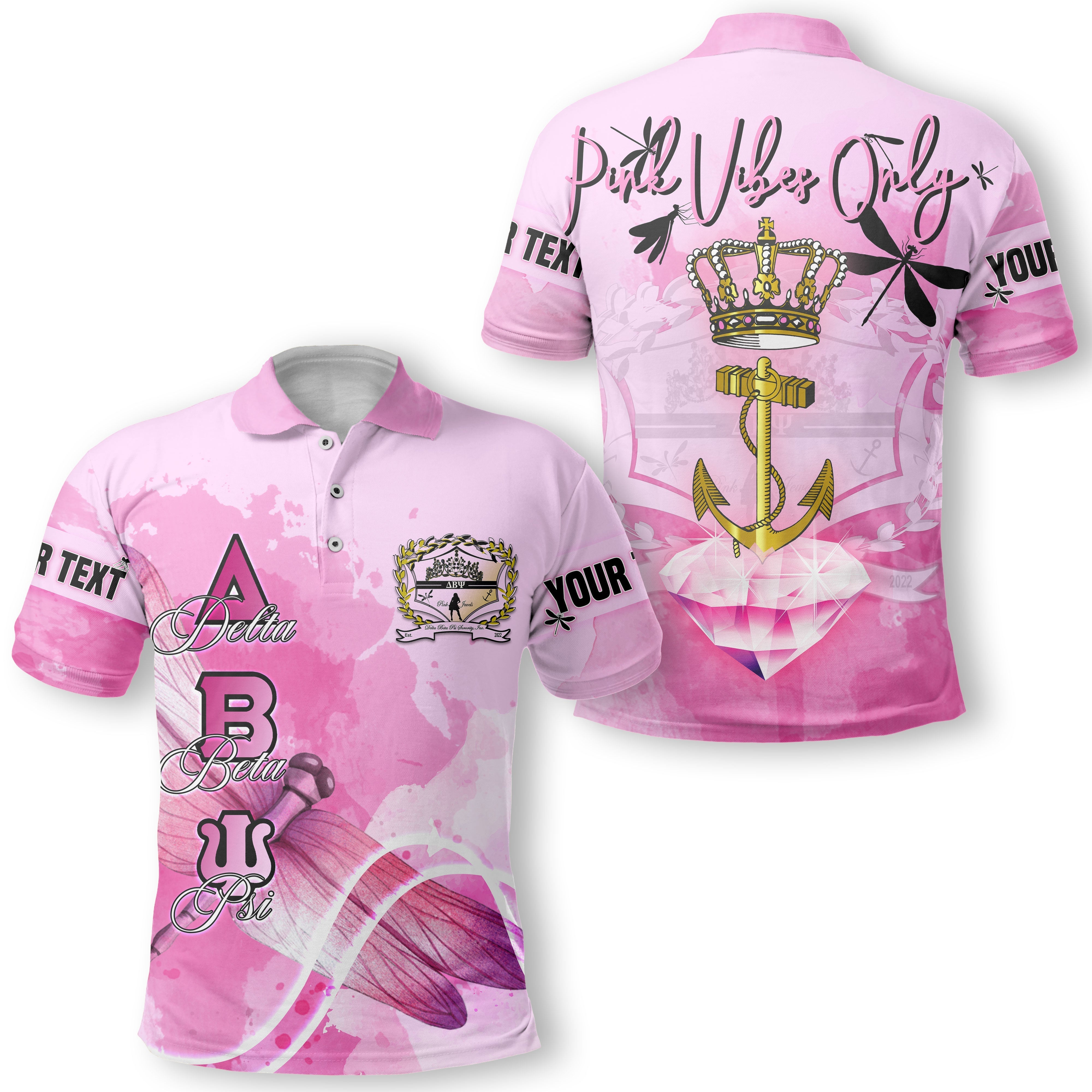 Sorority Polo - Personalized Delta Beta Psi Polo Pink Dragonfly Style